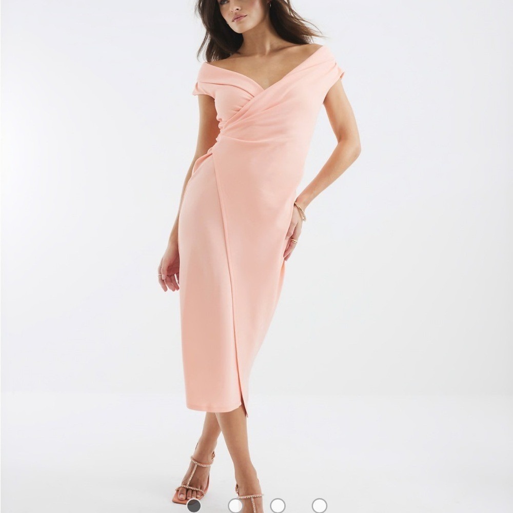 River Island Pink‎ Asymmetric Lapel Wrap Midi Dress in coral size 2 NWT